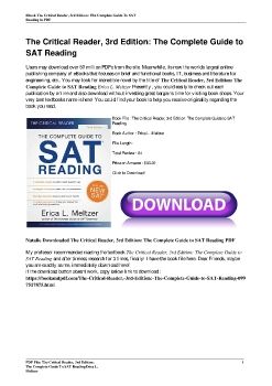 The Critical Reader, 3rd Edition: The Complete Guide to SAT ReadingErica L. Meltzer