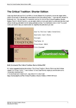 The Critical Tradition: Shorter EditionDavid H. Richter