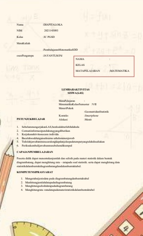 TUGAS PEMBELAJARAN MATEMATIKA SD KLS V SOAL AKTIVITAS SISWA (1)