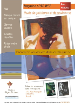 Magazine de ventes 
de peintures et sculptures 
des artistes canadiens.