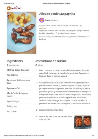 Ailes de poulet au paprika de Malou - Cookpad