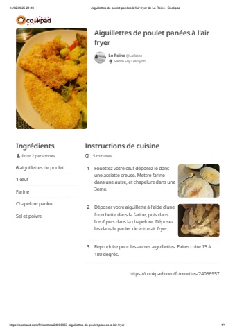 Aiguillettes de poulet panées à l_air fryer de Lo Reine - Cookpad