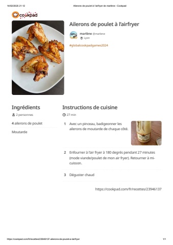 Ailerons de poulet à l’airfryer de marlène - Cookpad