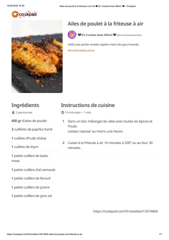 Ailes de poulet à la friteuse à air de ❤ En Cuisine Avec MissV ❤ - Cookpad