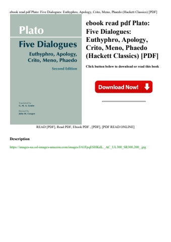 ebook read pdf plato five dialogues euthyphro  apology  crito  meno  phaedo (hackett classics) [pdf]