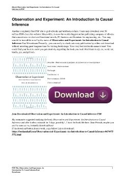 Observation and Experiment: An Introduction to Causal InferencePaul Rosenbaum