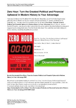 Zero Hour: Turn the Greatest Political and Financial Upheaval in Modern History to Your AdvantageHarry S. Dent Jr., Andrew Pancholi