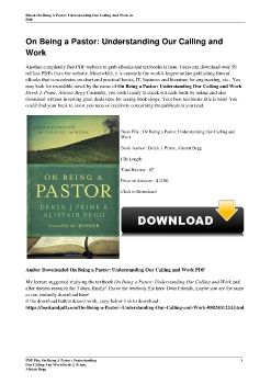 On Being a Pastor: Understanding Our Calling and WorkDerek J. Prime, Alistair Begg