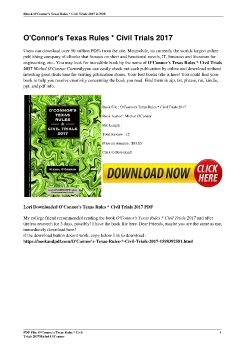 O'Connor's Texas Rules * Civil Trials 2017Michol O'Connor