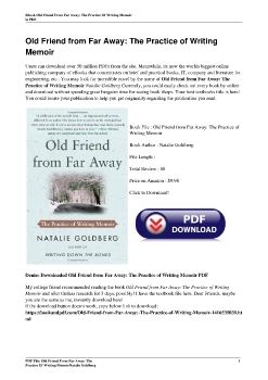 Old Friend from Far Away: The Practice of Writing MemoirNatalie Goldberg
