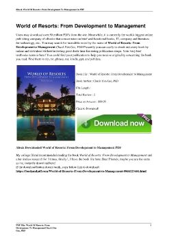 World of Resorts: From Development to ManagementChuck Yim Gee, PhD