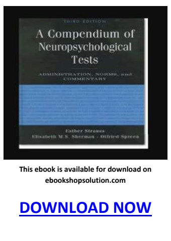 A Compendium of Neuropsychological Tests 3rd Edition PDF