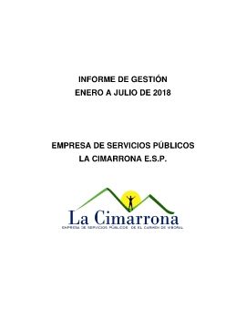 INFORME DE GESTIÓN LA CIMARRONA E.S.P. 2018