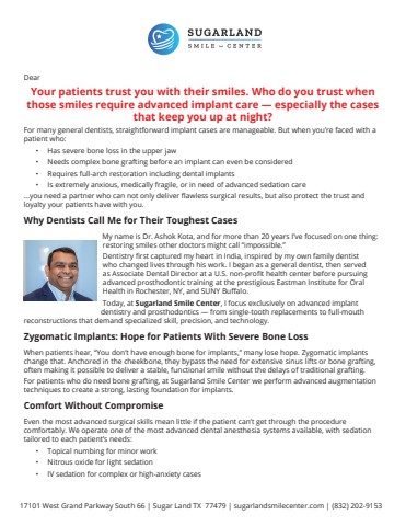 Sugarland Smile Center Referral & Champion Letters