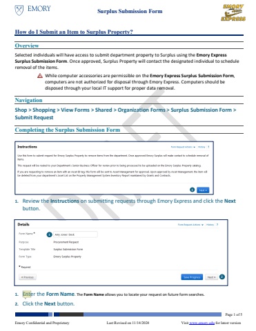 How Do I Submit An Item to Surplus Property