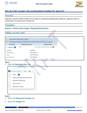 How do I Edit Account Codes on Requisitions Pending My Approval Job Aid