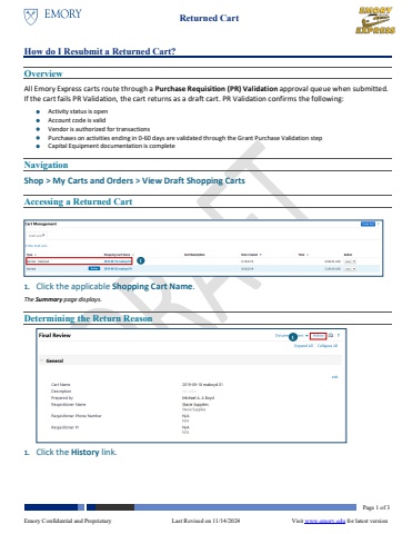 How do I Resubmit a Returned Cart 022425