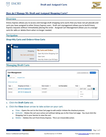 How do I Manage Draft and Assigned Shopping Carts 022425