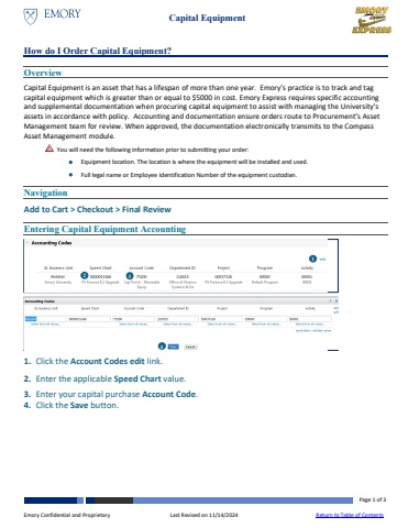 How do I Order Capital Equipment