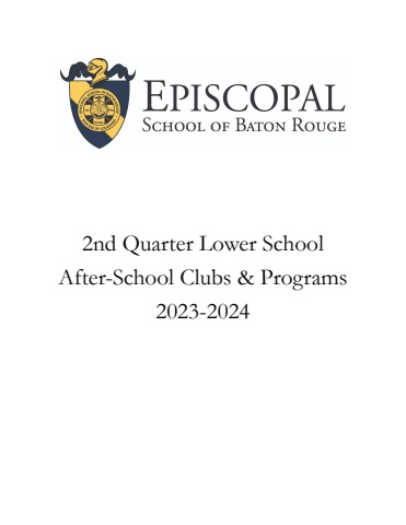 Quarter 2 Lower School Clubs & Programs Catalog