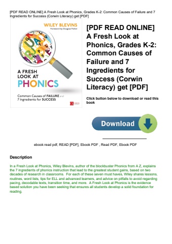 [pdf read online] a fresh look at phonics  grades k-2 common causes of failure and 7 ingredients for