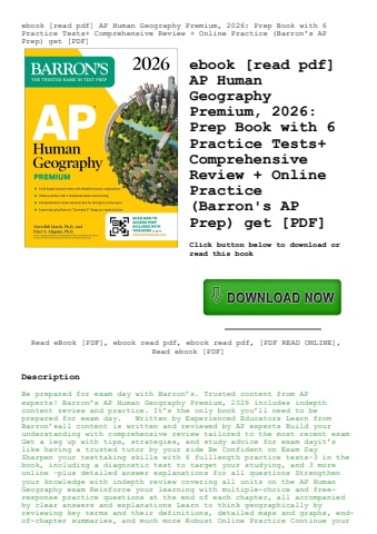 ebook [read pdf] ap human geography premium  2026 prep book with 6 practice tests+ comprehensive rev
