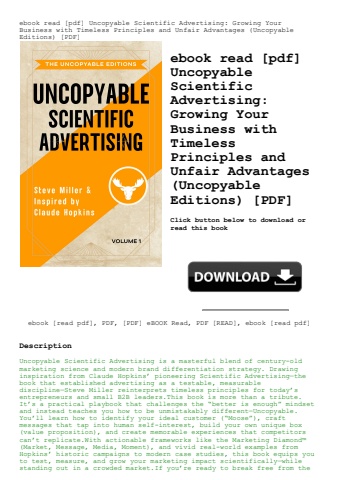 ebook read [pdf] uncopyable scientific advertising growing your business with timeless principles an