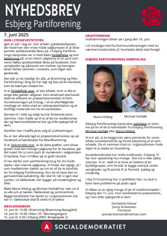 Nyhedsbrev Esbjerg Partiforening 7juni25