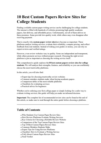 10 Best Custom Papers Review Sites for College Students
