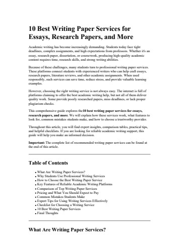 10 Best Writing Paper Services for Essays Research Papers and More