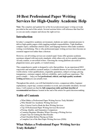 10 Best Professional Paper Writing Services for HighQuality Academic Help