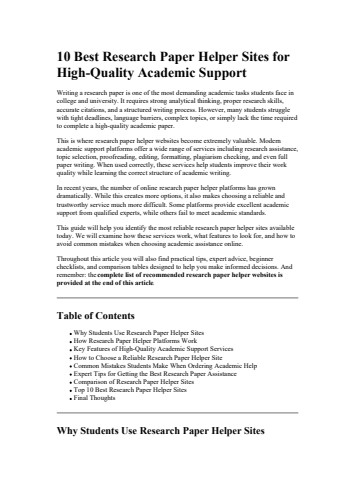 10 Best Research Paper Helper Sites for HighQuality Academic Support