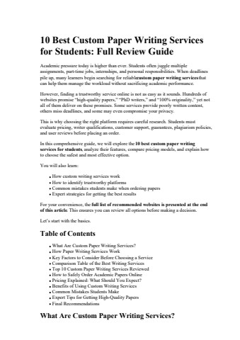 10 Best Custom Paper Writing Services for Students Full Review Guide