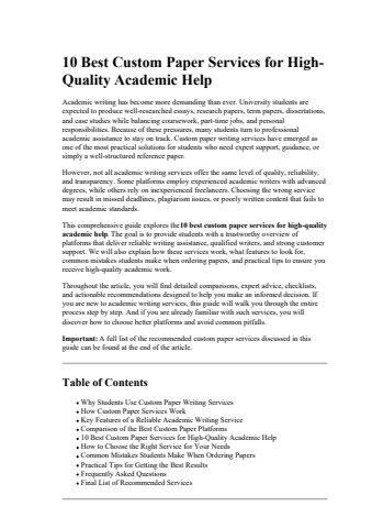 10 Best Custom Paper Services for HighQuality Academic Help