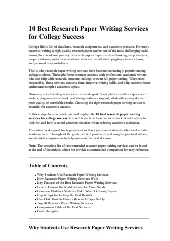 10 Best Research Paper Writing Services for College Success