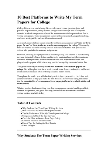 10 Best Platforms to Write My Term Papers for College