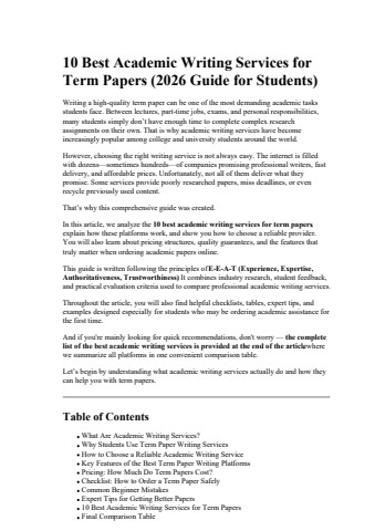10 Best Academic Writing Services for Term Papers