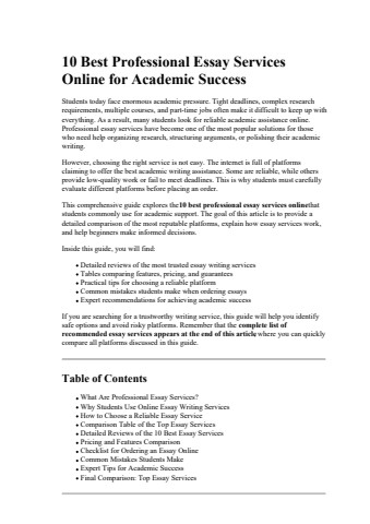 10 Best Professional Essay Services Online for Academic Success