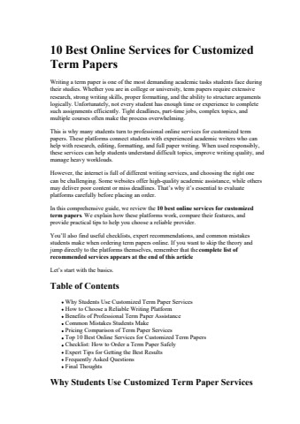 10 Best Online Services for Customized Term Papers