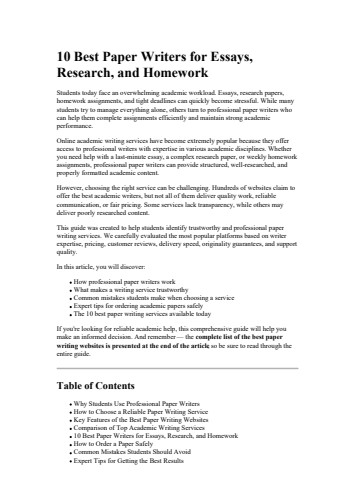 10 Best Paper Writers for Essays Research and Homework