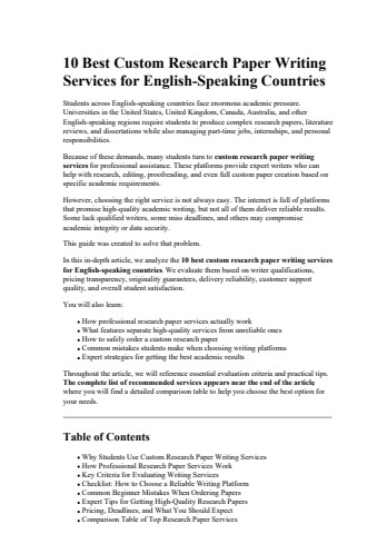 10 Best Custom Research Paper Writing Services for EnglishSpeaking Countries