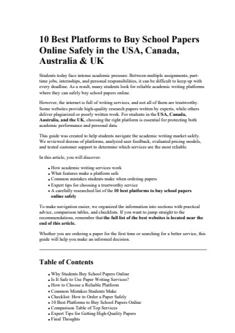 10 Best Platforms to Buy School Papers Online Safely in the USA Canada Australia  UK