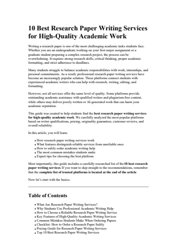 10 Best Research Paper Writing Services for HighQuality Academic Work