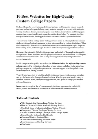 10 Best Websites for HighQuality Custom College Papers