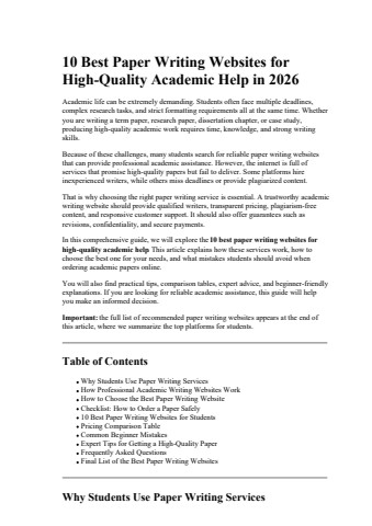 10 Best Paper Writing Websites for HighQuality Academic Help