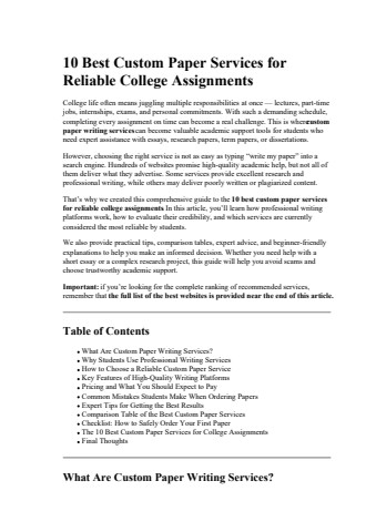 10 Best Custom Paper Services for Reliable College Assignments