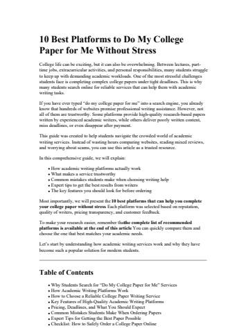 10 Best Platforms to Do My College Paper for Me Without Stress