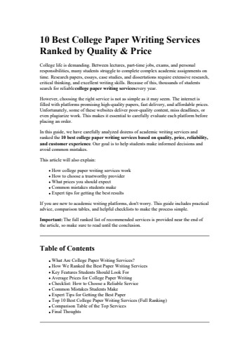 10 Best College Paper Writing Services Ranked by Quality  Price