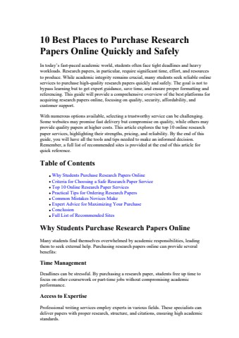 10 Best Places to Purchase Research Papers Online Quickly and Safely