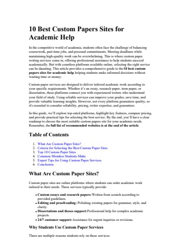 10 Best Custom Papers Sites for Academic Help